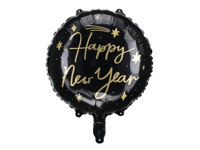 BLACK AND GOLD HAPPY NEW YEAR ROUND FOIL BALLOON