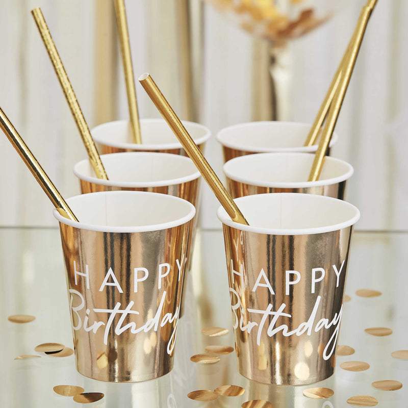 GOLD HAPPY BIRTHDAY PARTY CUPS