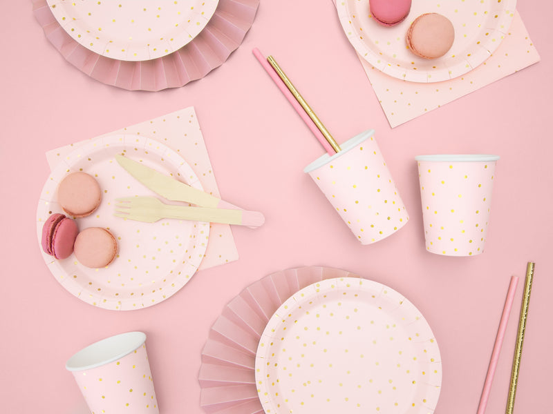 LIGHT PINK & GOLD POLKA DOTS PLATES [6 PCS]