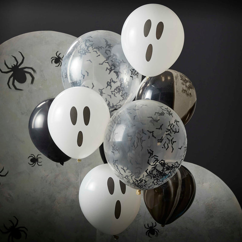 GHOSTS, CONFETTI BATTS AND BLACK MARBLE BALLOON BUNDLE [9 PCS]