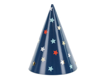 NAVY BLUE STARS PARTY HATS [SET OF 6]