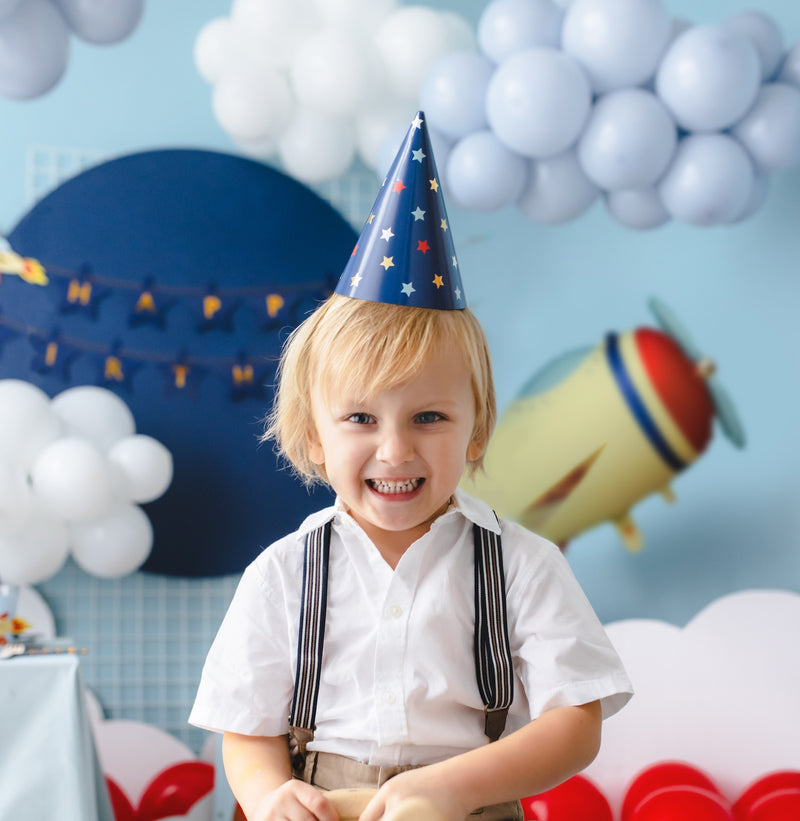 NAVY BLUE STARS PARTY HATS [SET OF 6]