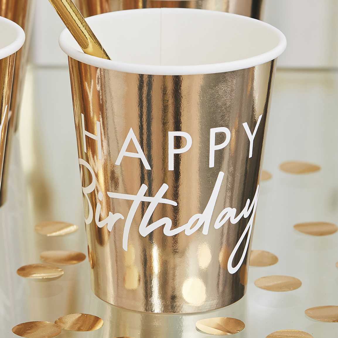 GOLD HAPPY BIRTHDAY PARTY CUPS