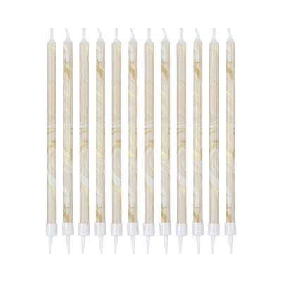 NUDE AND CHAMPAGNE GOLD TALL MARBLE CANDLES [SET OF 12]