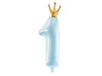 GOLD CROWN NUMBER 1 PASTEL BLUE FOIL BALLOON