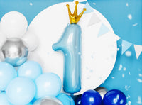 GOLD CROWN NUMBER 1 PASTEL BLUE FOIL BALLOON