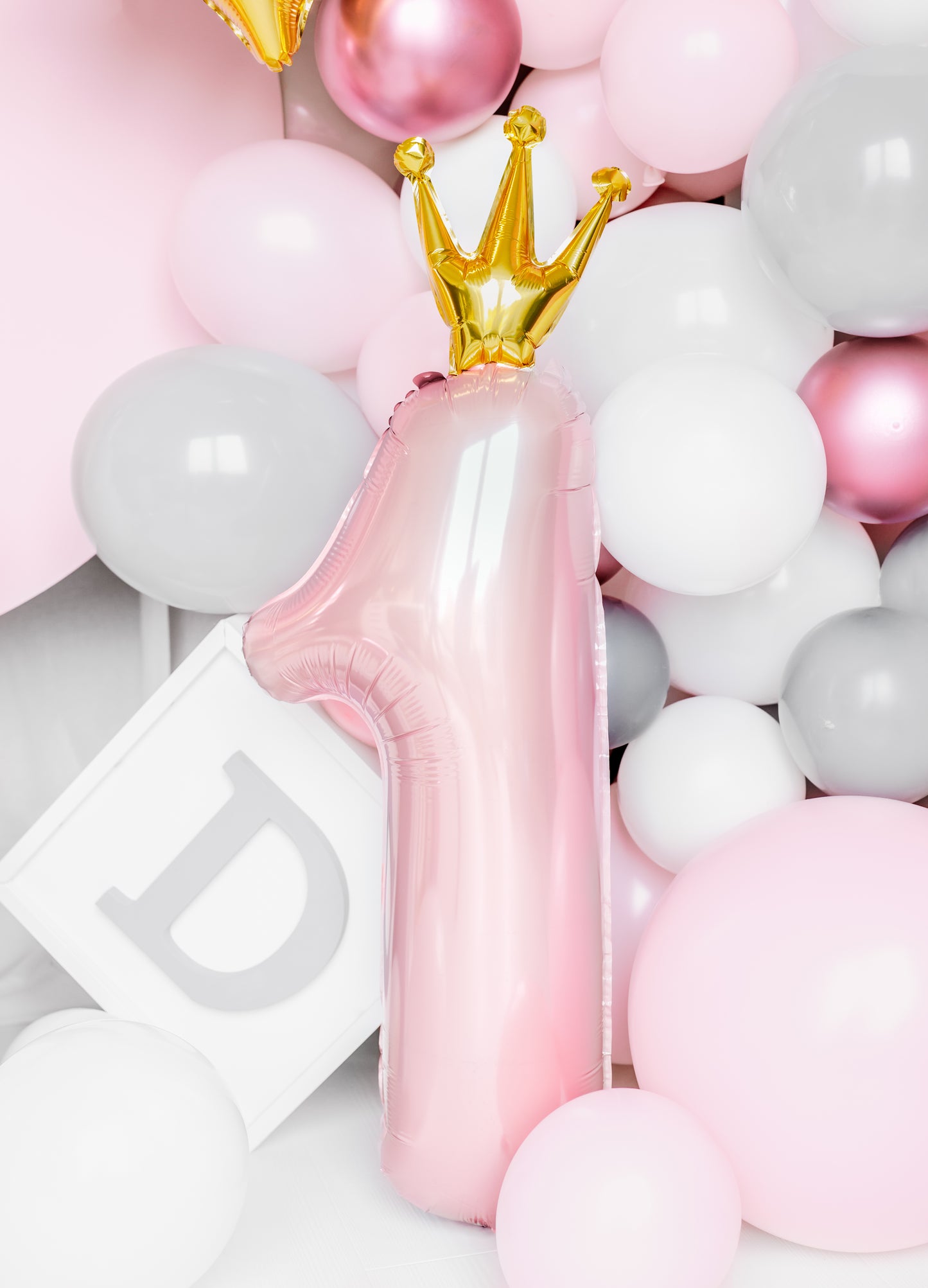 GOLD CROWN NUMBER 1 PASTEL PINK FOIL BALLOON