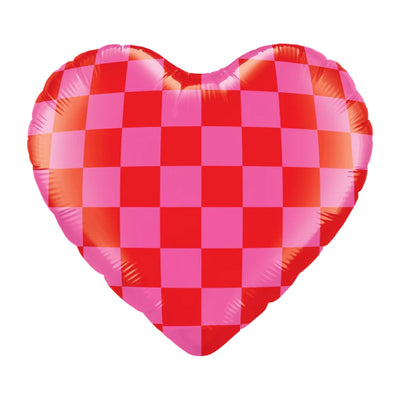 PINK & RED CHECKERED 18” HEART FOIL BALLOON
