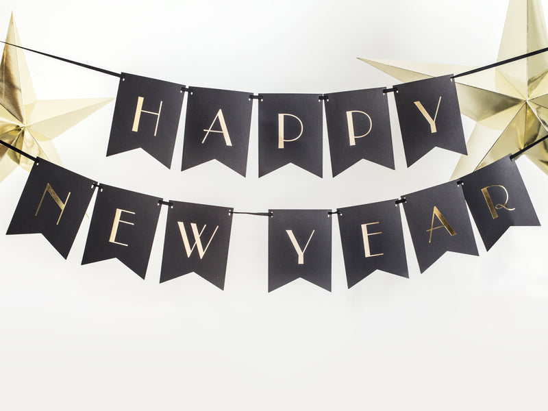 BLACK AND GOLD HAPPY NEW YEAR BANNER