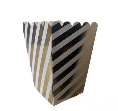 GOLD & WHITE STRIPED POPCORN BOXES [SET OF 6]