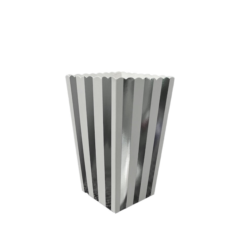 SILVER FOIL & WHITE STRIPED POPCORN BOXES [SET OF 6]