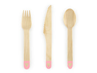 PINK HEART WOODEN CUTLERY [6 SETS]