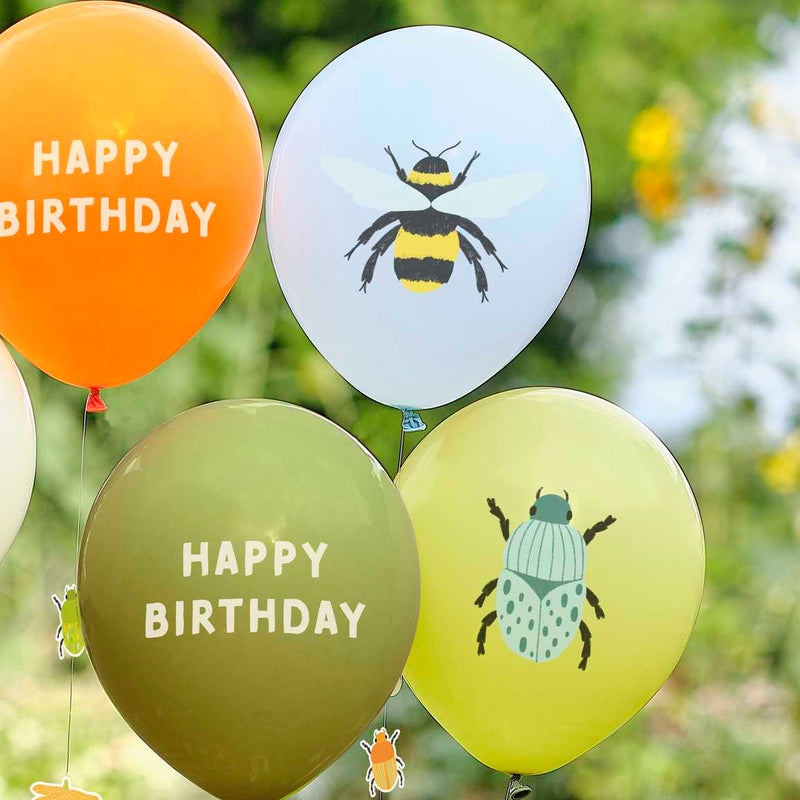 BUG PARTY BIRTHDAY BALLOONS WITH BUG BALLOON TAILS [5 PCS]