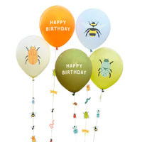 BUG PARTY BIRTHDAY BALLOONS WITH BUG BALLOON TAILS [5 PCS]