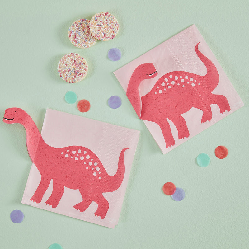 PINK POP OUT DINOSAUR PAPER NAPKIN [PACK OF 16]