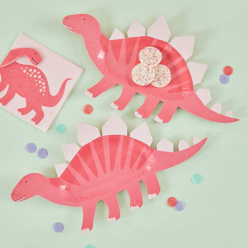 PINK SHAPED DINOSAUR SWEET TREAT PLATE [SET OF 8]