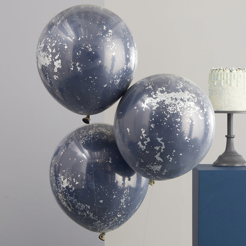 JUMBO DOUBLE LAYERED NAVY & SILVER BALLOONS [3 PCS]