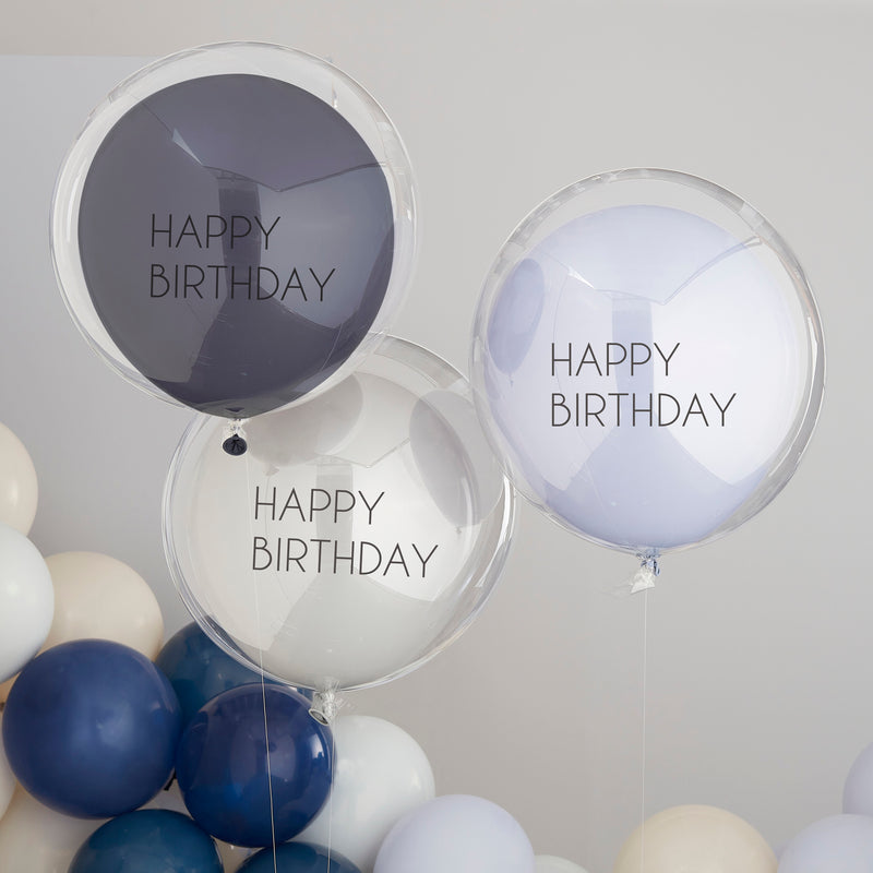 BLUE & GREY JUMBO DOUBLE LAYERED HAPPY BIRTHDAY BALLOONS [3 PCS]