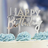 SILVER HAPPY BIRTHDAY CAKE TOPPER