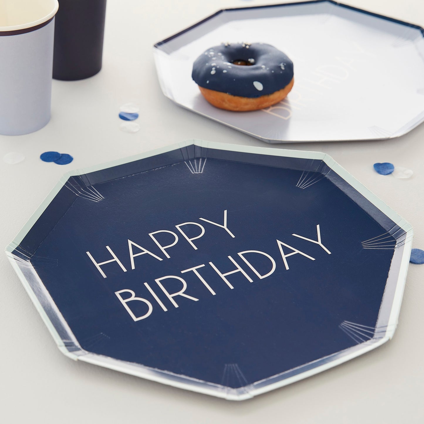 NAVY & BLUE HAPPY BIRTHDAY PAPER PLATES [SET OF 8]