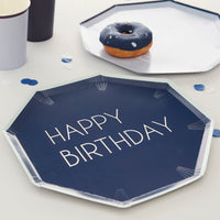 NAVY & BLUE HAPPY BIRTHDAY PAPER PLATES [SET OF 8]