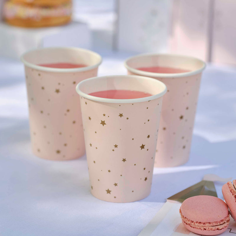 PINK & GOLD STARS PAPER CUPPS [SET OF 8]