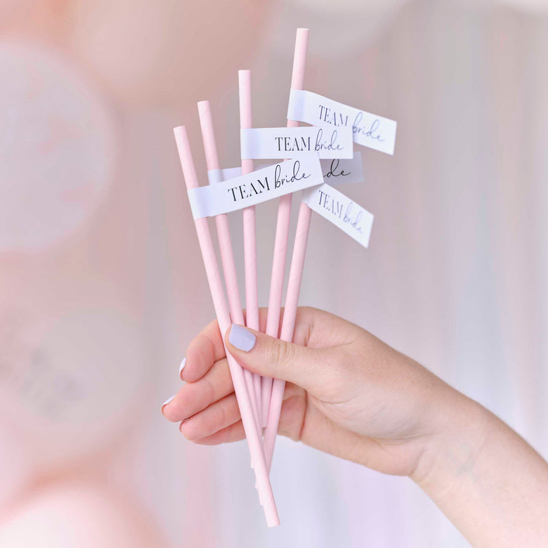 TEAM BRIDE PINK PAPER STRAWS [SET OF 16]